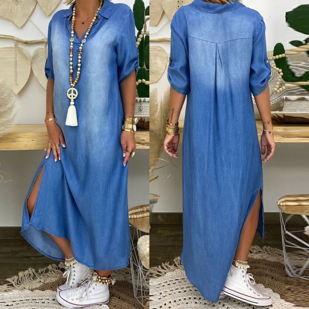 Fiona luchtige denimjurk