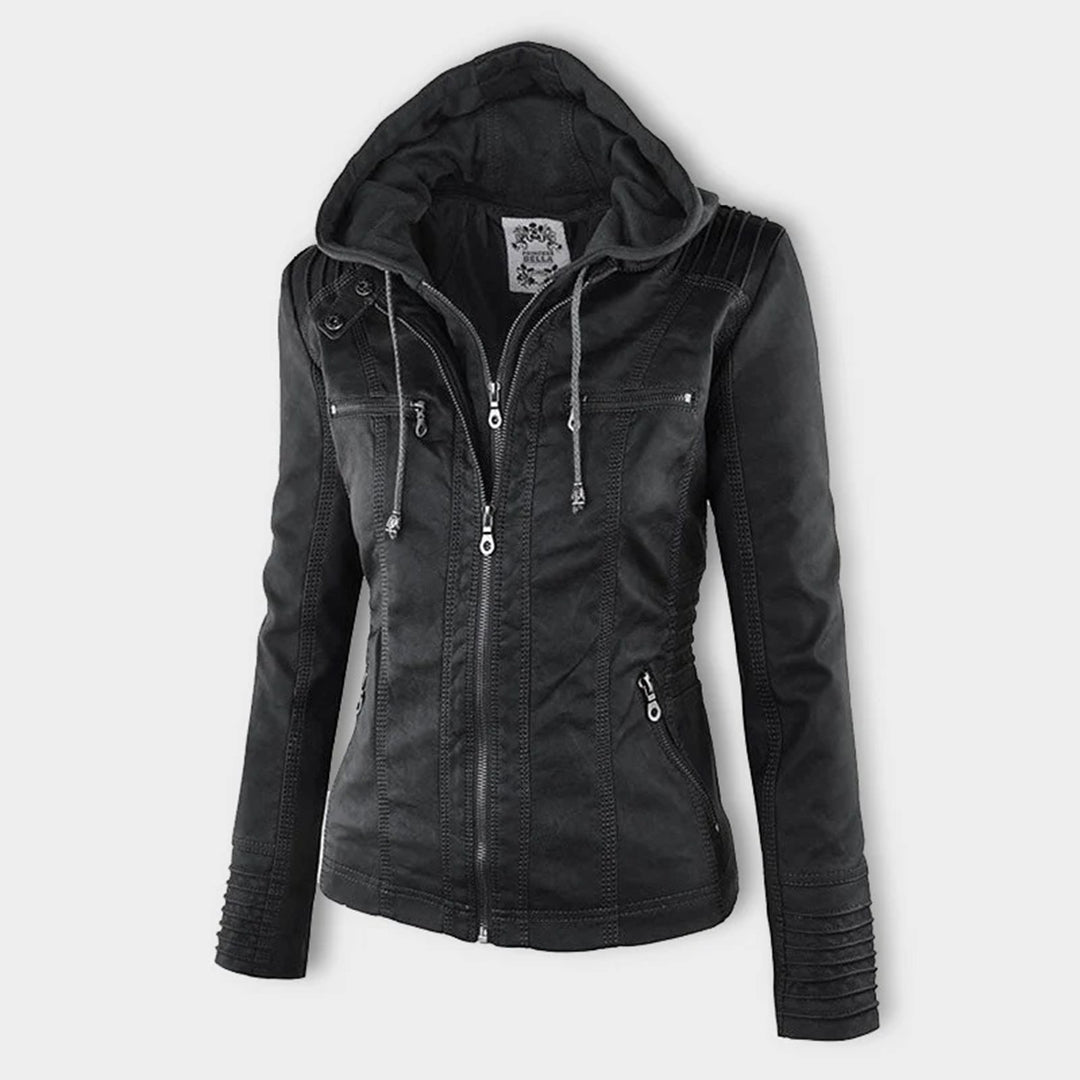 Mila leren jas met capuchon