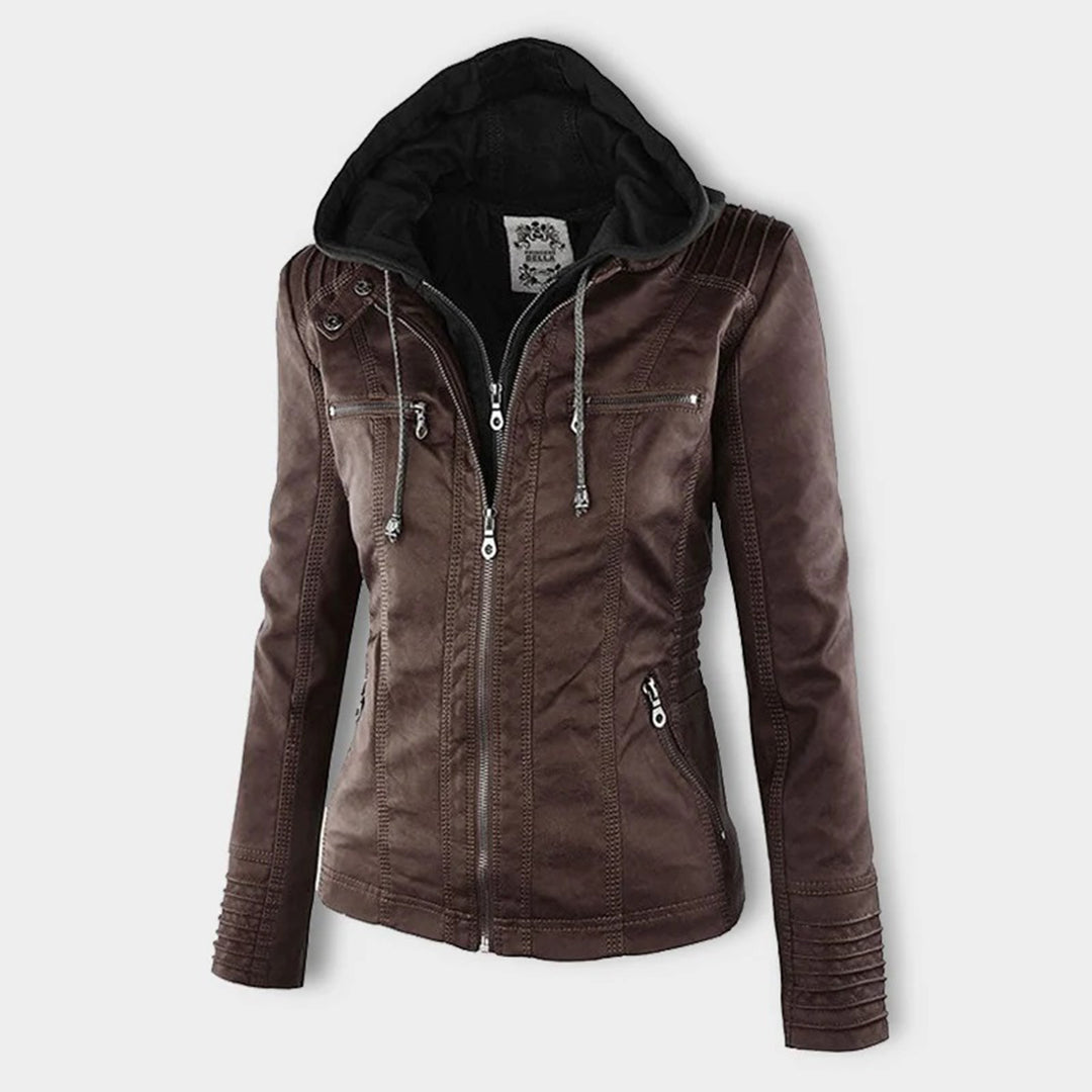 Mila leren jas met capuchon