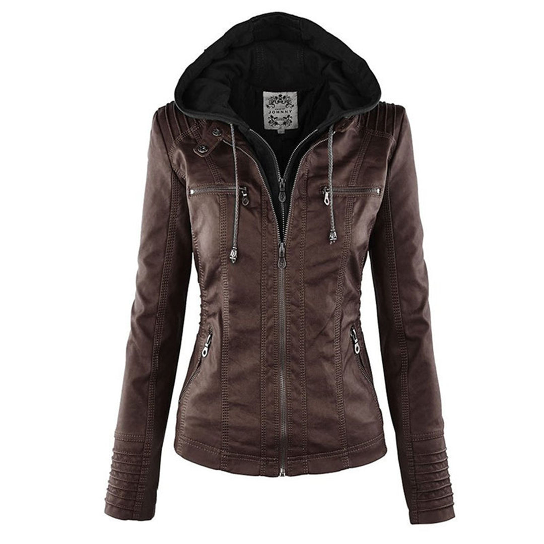 Mila leren jas met capuchon