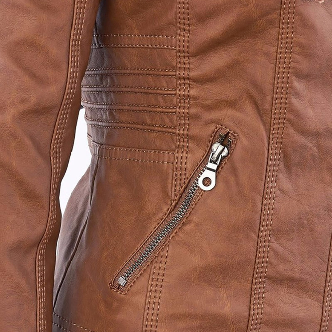 Mila leren jas met capuchon