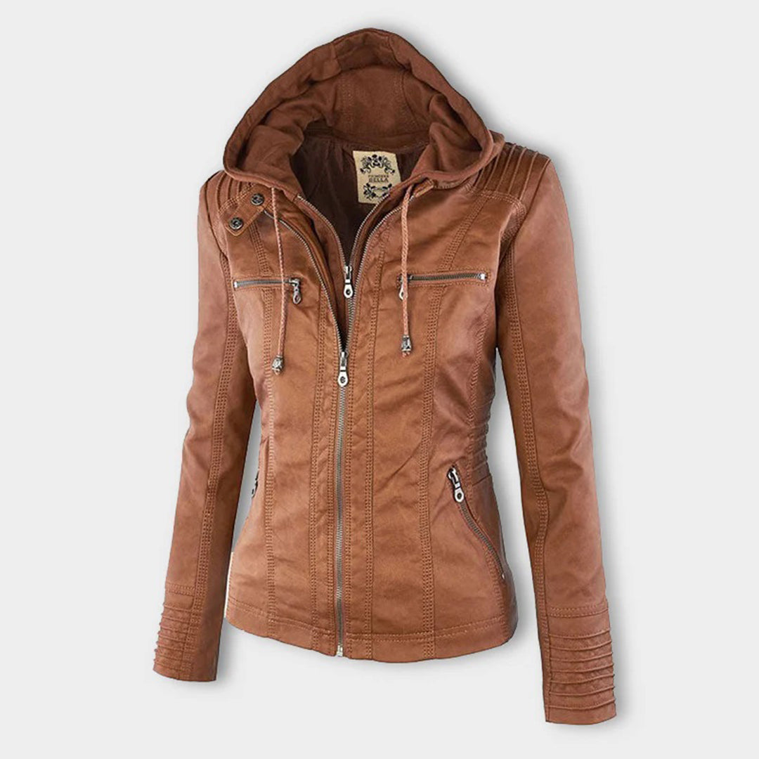 Mila leren jas met capuchon