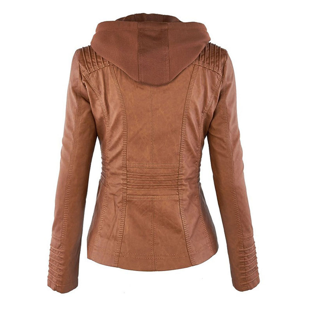 Mila leren jas met capuchon