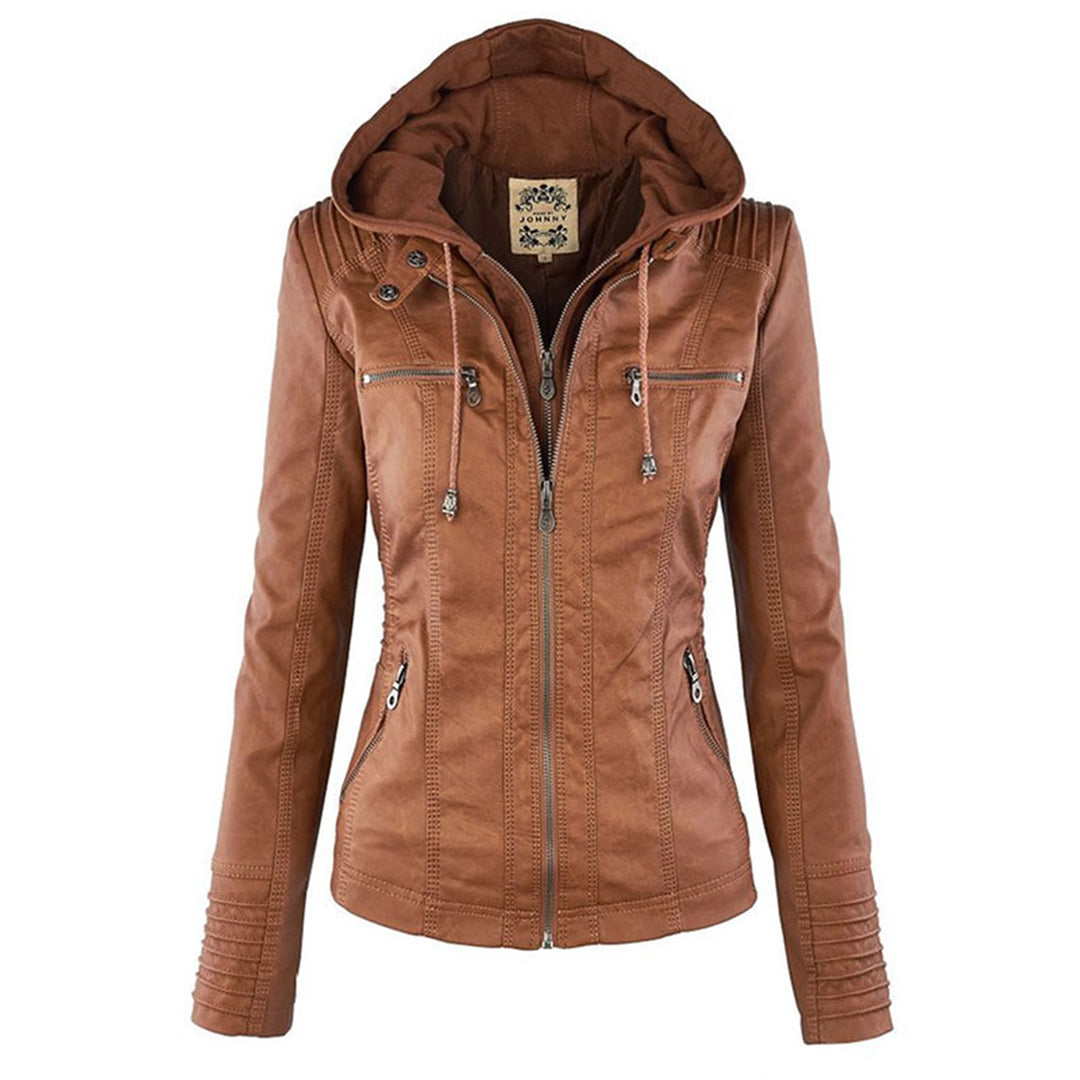 Mila leren jas met capuchon