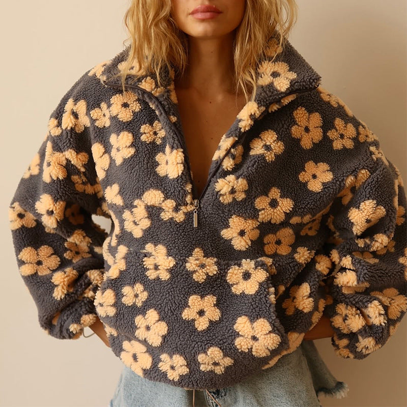 Nora gebloemde fleece trui