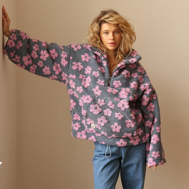 Nora gebloemde fleece trui