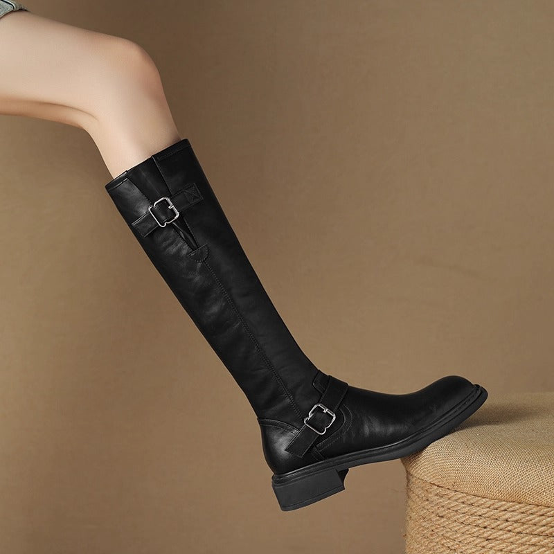 Charlotte leren ridderlaarzen met gespdetail