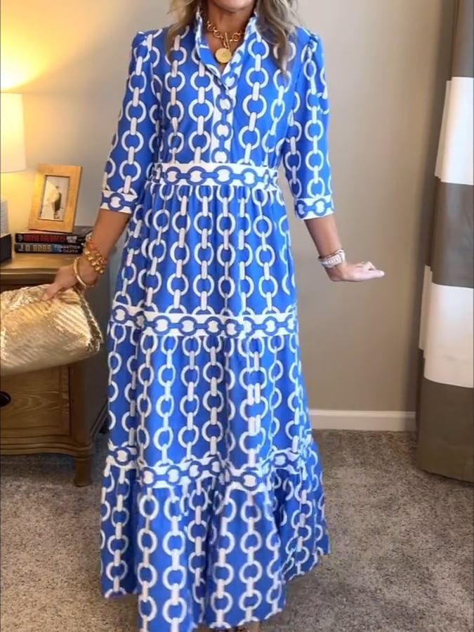 Amélie Geometrische Maxi-jurk