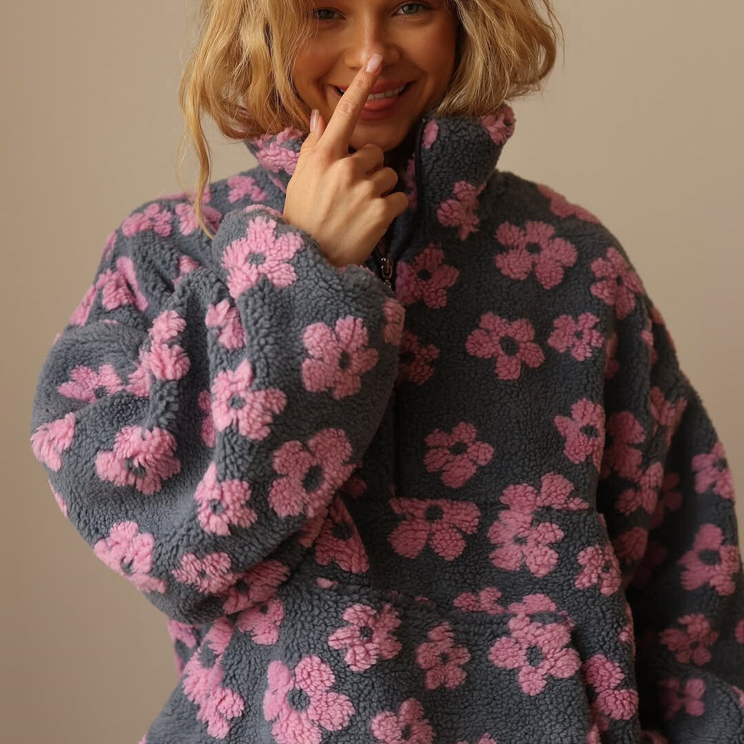 Nora gebloemde fleece trui