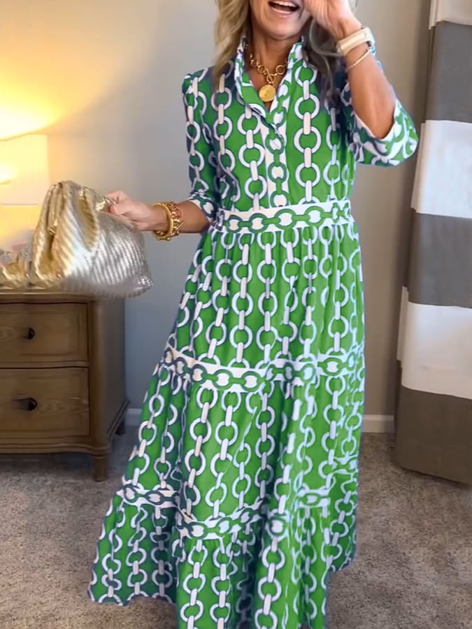 Amélie Geometrische Maxi-jurk