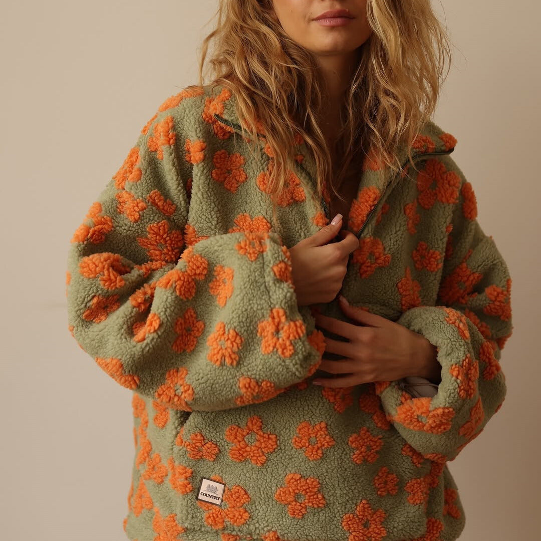 Nora gebloemde fleece trui