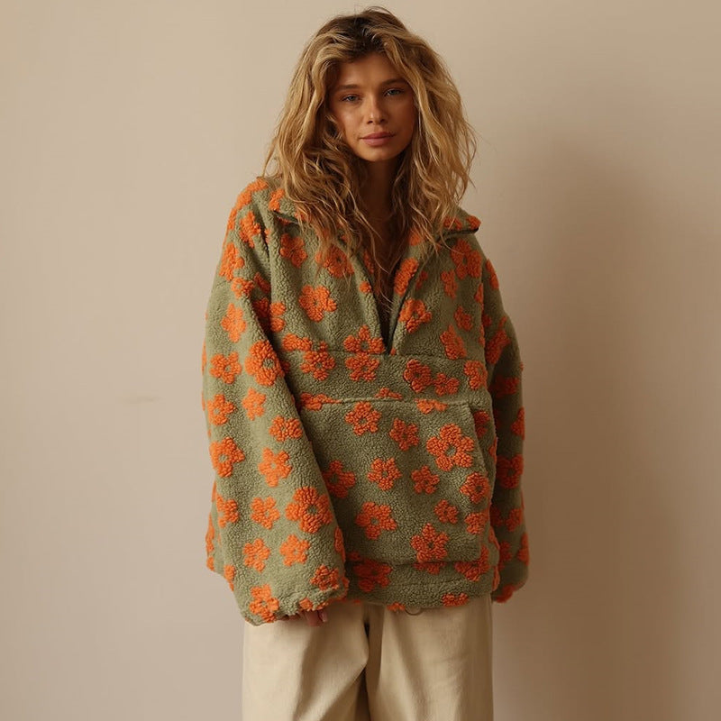 Nora gebloemde fleece trui