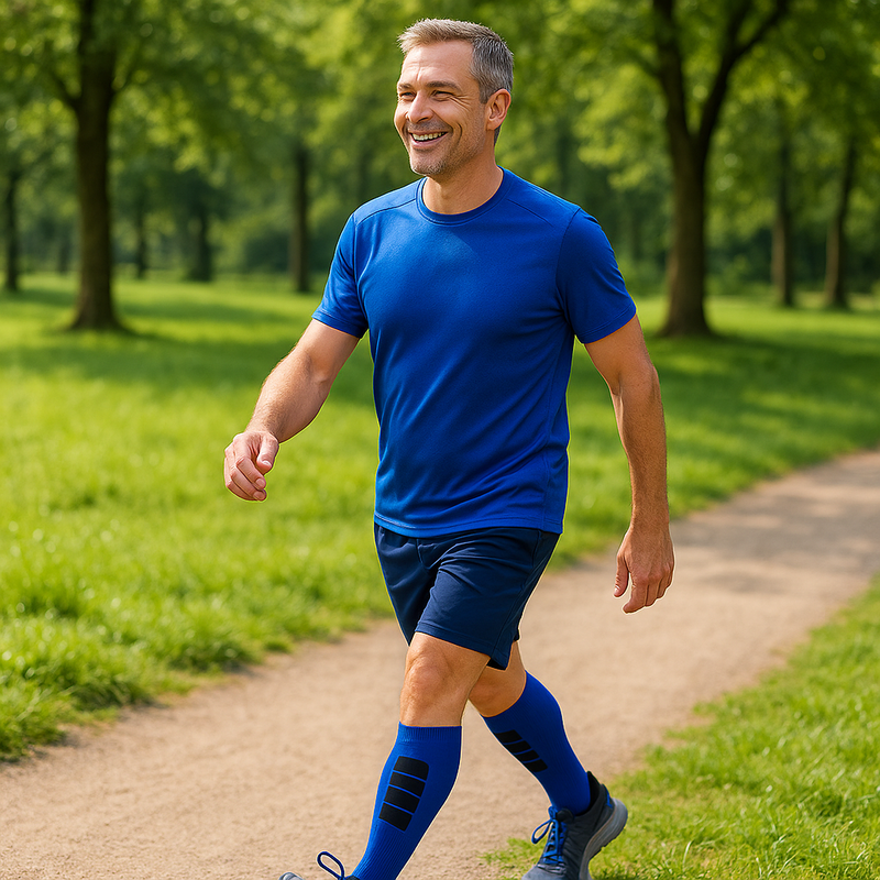 Compressiesokken gedragen tijdens wandeling in park